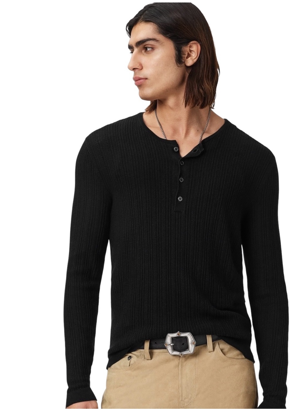 John Varvatos Henley Shirt XL Black/Dark Charcoal